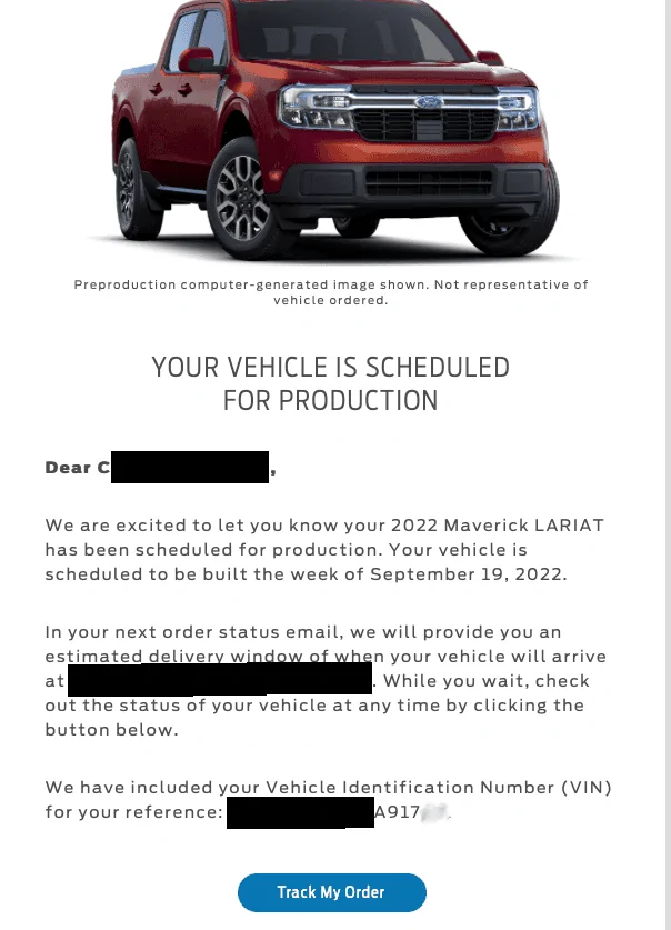 Ford Maverick October Hybrid Orders United order email