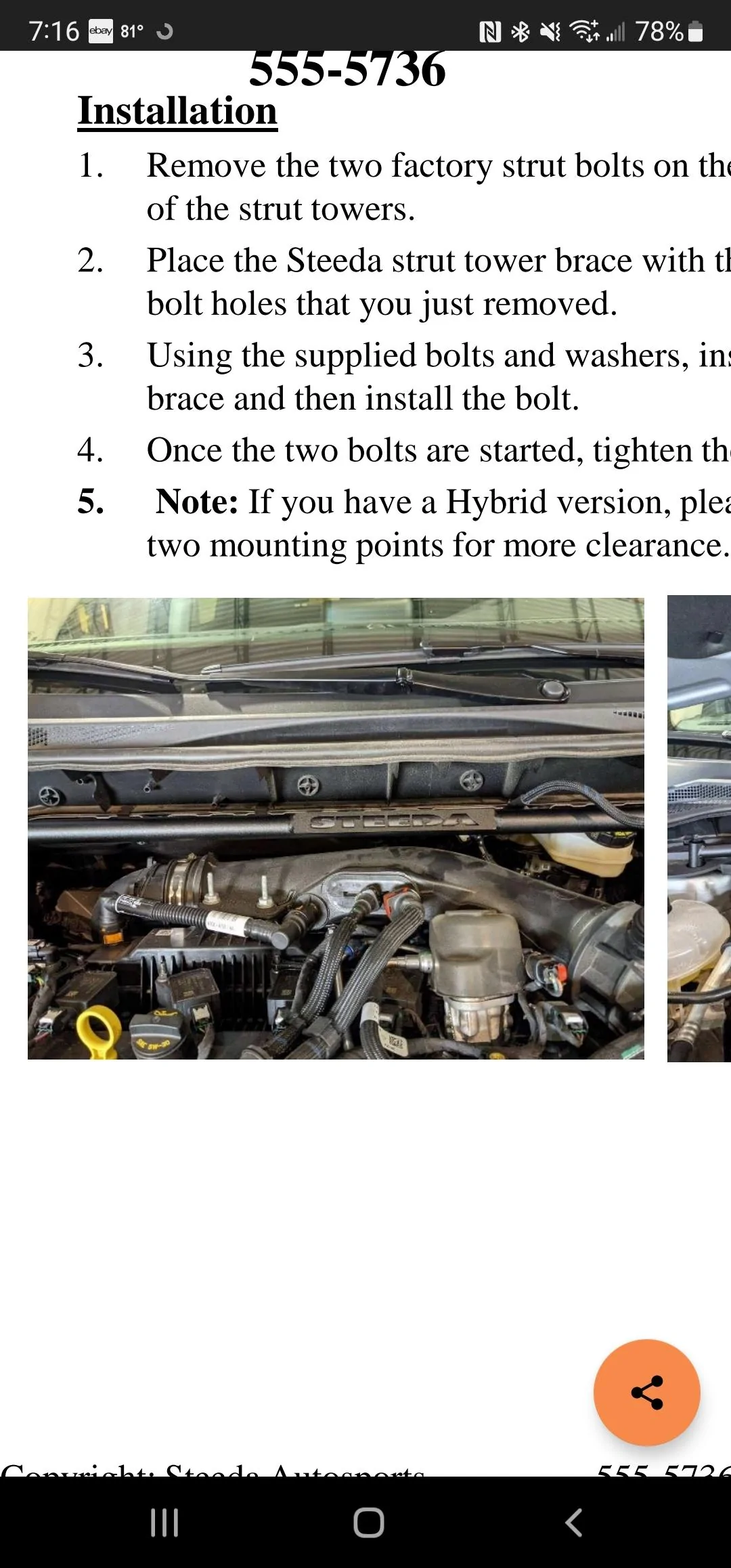 Ford Maverick Steeda Strut Brace Question Screenshot_20220826-191604_Offic