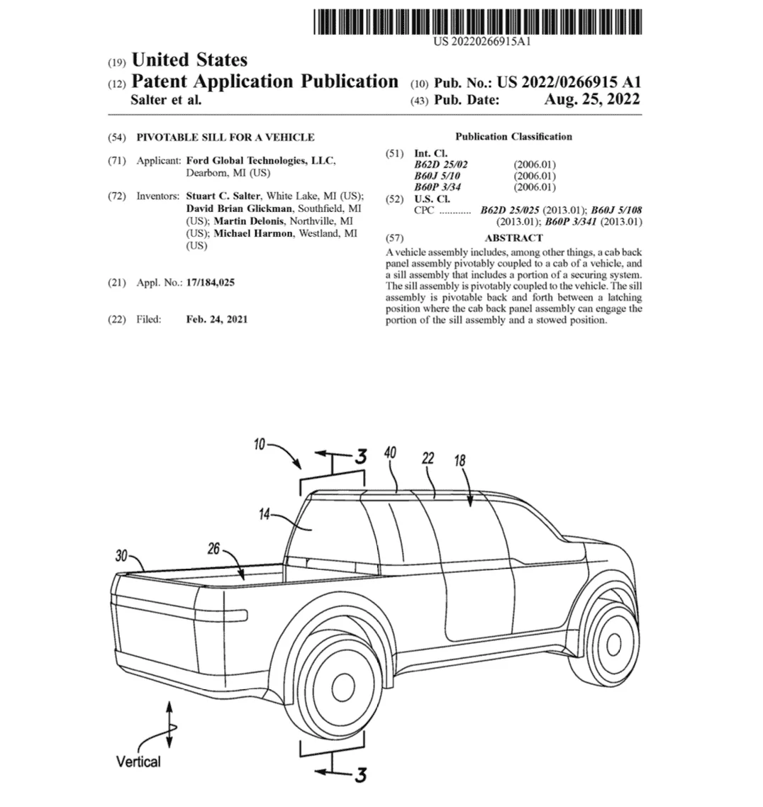 Ford Maverick Ford pivoting liftgate patent Ford-Patent-Pivotable-Sill-Assembly-001