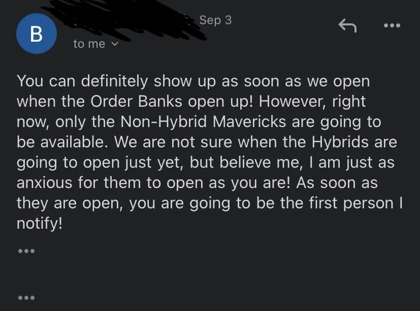 Ford Maverick Only non-hybrid mavericks will be available to order in September? A3545C09-E666-49CB-9C92-81D032006482