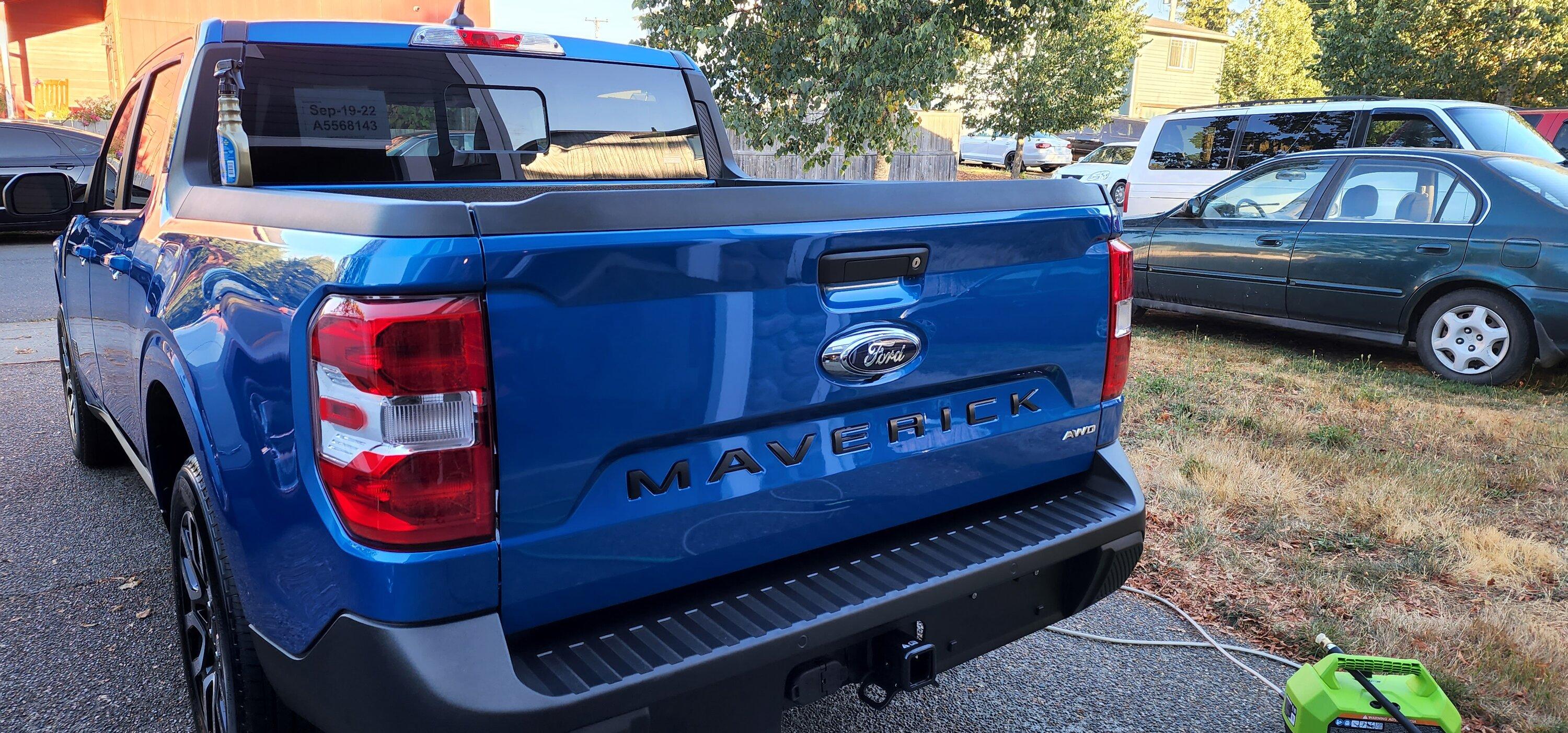 Ford Maverick Tailgate lettering on ALTO BLUE 20220814_190533