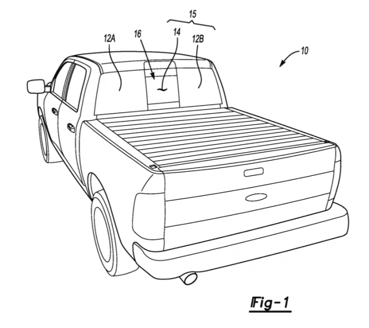 Ford Maverick PATENT FILING SUGGESTS FORD PICK UPS COULD GET REAR WINDOW SCREENS Ford-Patent-Summer-Venting-Window-002-720x640