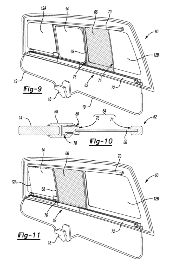 Ford Maverick PATENT FILING SUGGESTS FORD PICK UPS COULD GET REAR WINDOW SCREENS Ford-Patent-Summer-Venting-Window-003-677x1024