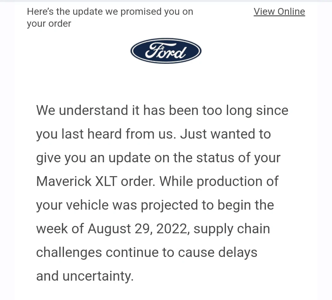Ford Maverick From Ford:  September 12 order date for MY 23 Roll-over orders 1662675715643