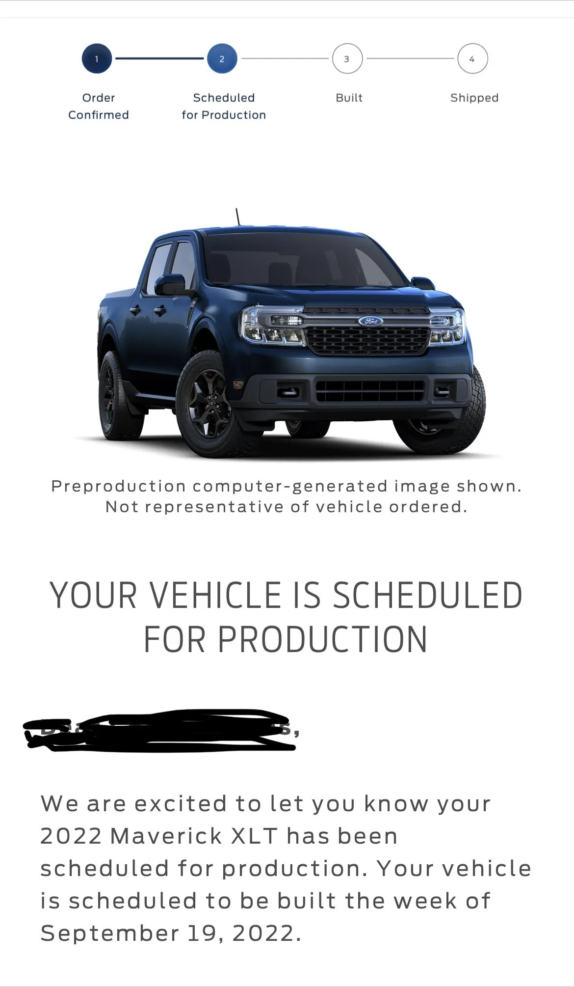 Ford Maverick Production date moved ahead. Build Week 9_19 Email