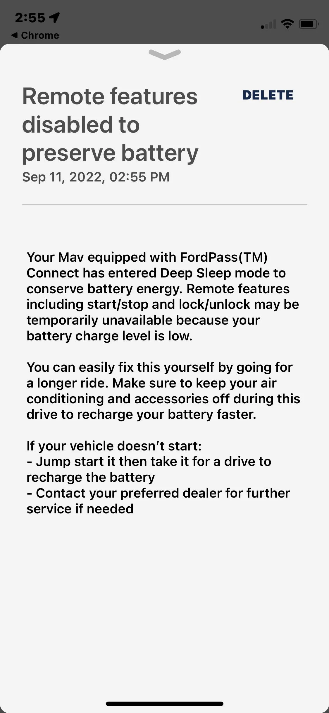 Ford Maverick [UPDATE 3/22/22] Dead Hybrid Maverick at 1 month old after getting "Deep Sleep Mode" messages. [Possibly fixed by software update.] IMG_5662