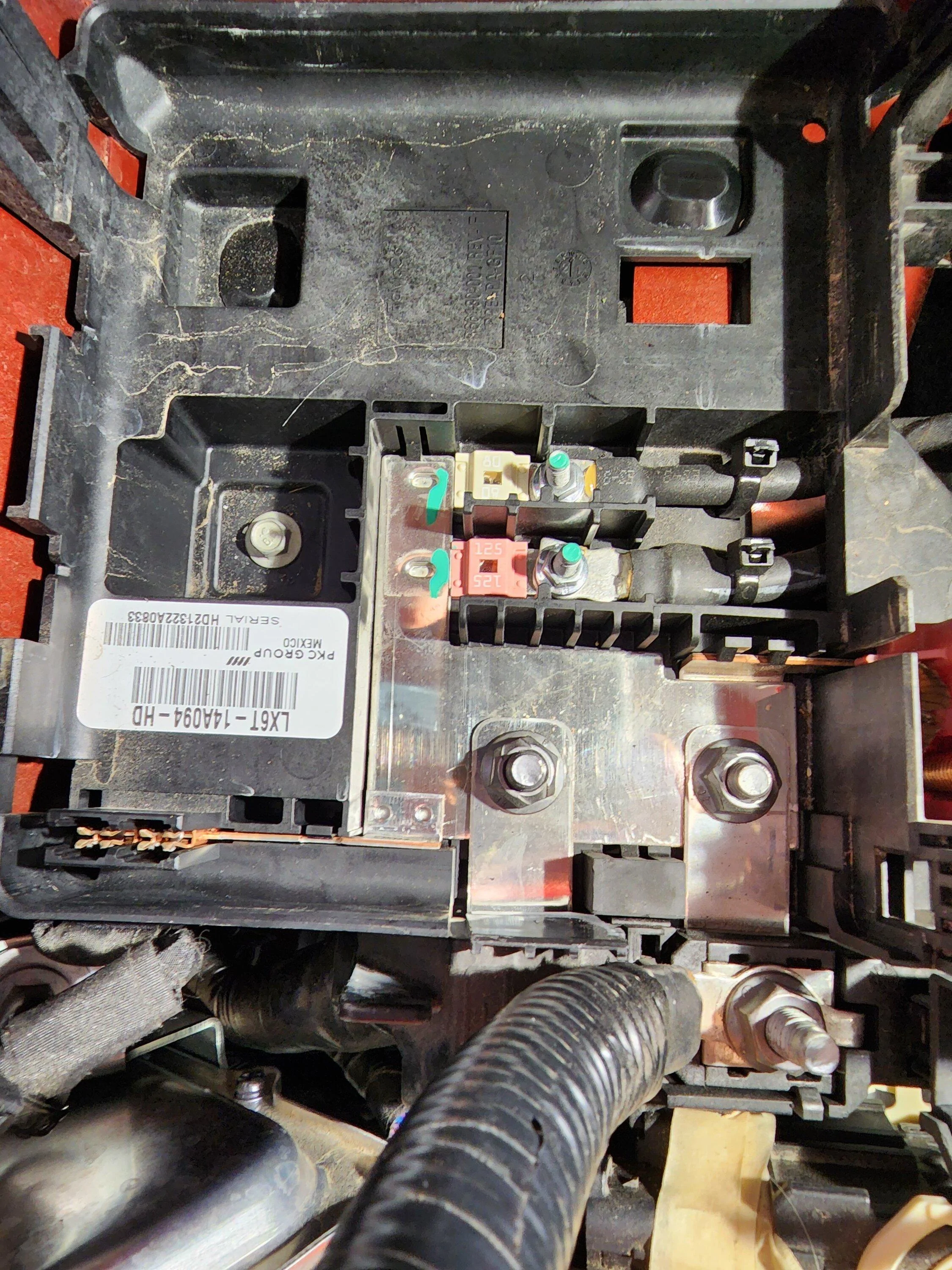Ford Maverick Hybrid battery cable lug inspect 20220911_190121