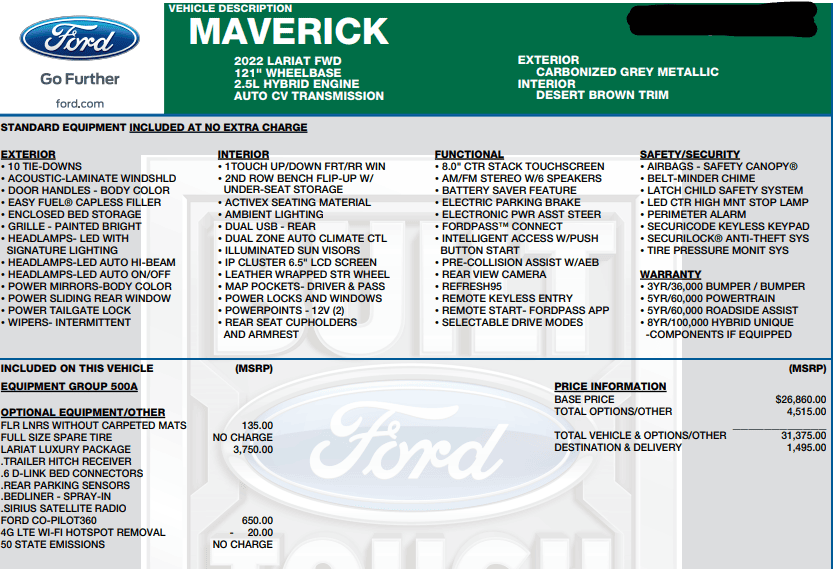 Ford Maverick Conundrum - 2 Maverick orders, what would you do??? window sticker