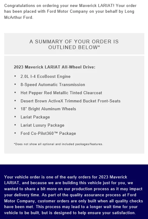 Ford Maverick Received 2023 order has been confirmed email 1663298296082