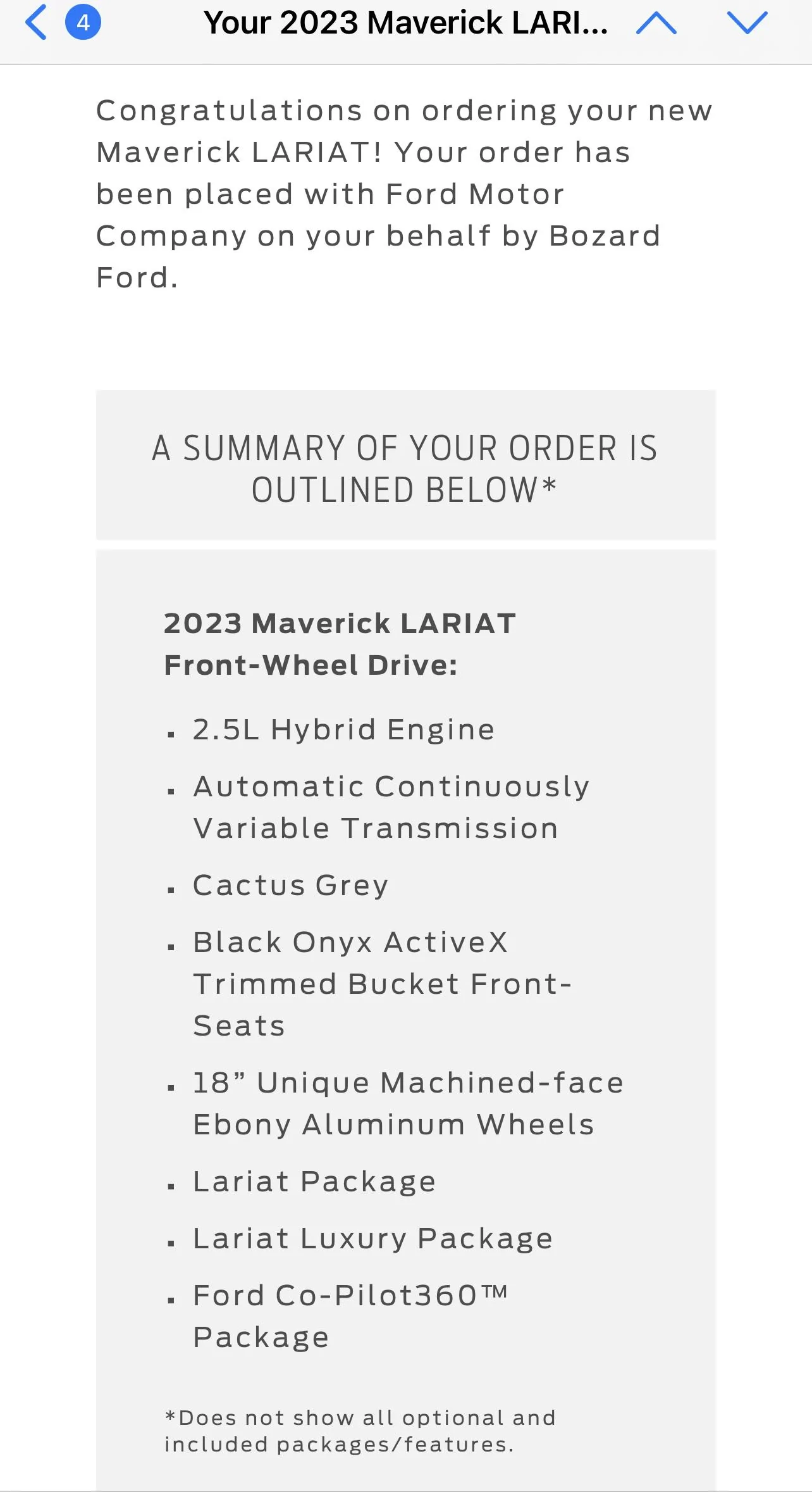 Ford Maverick Received 2023 order has been confirmed email 8A3896AD-5FAB-492F-AF70-75D600BCF08B