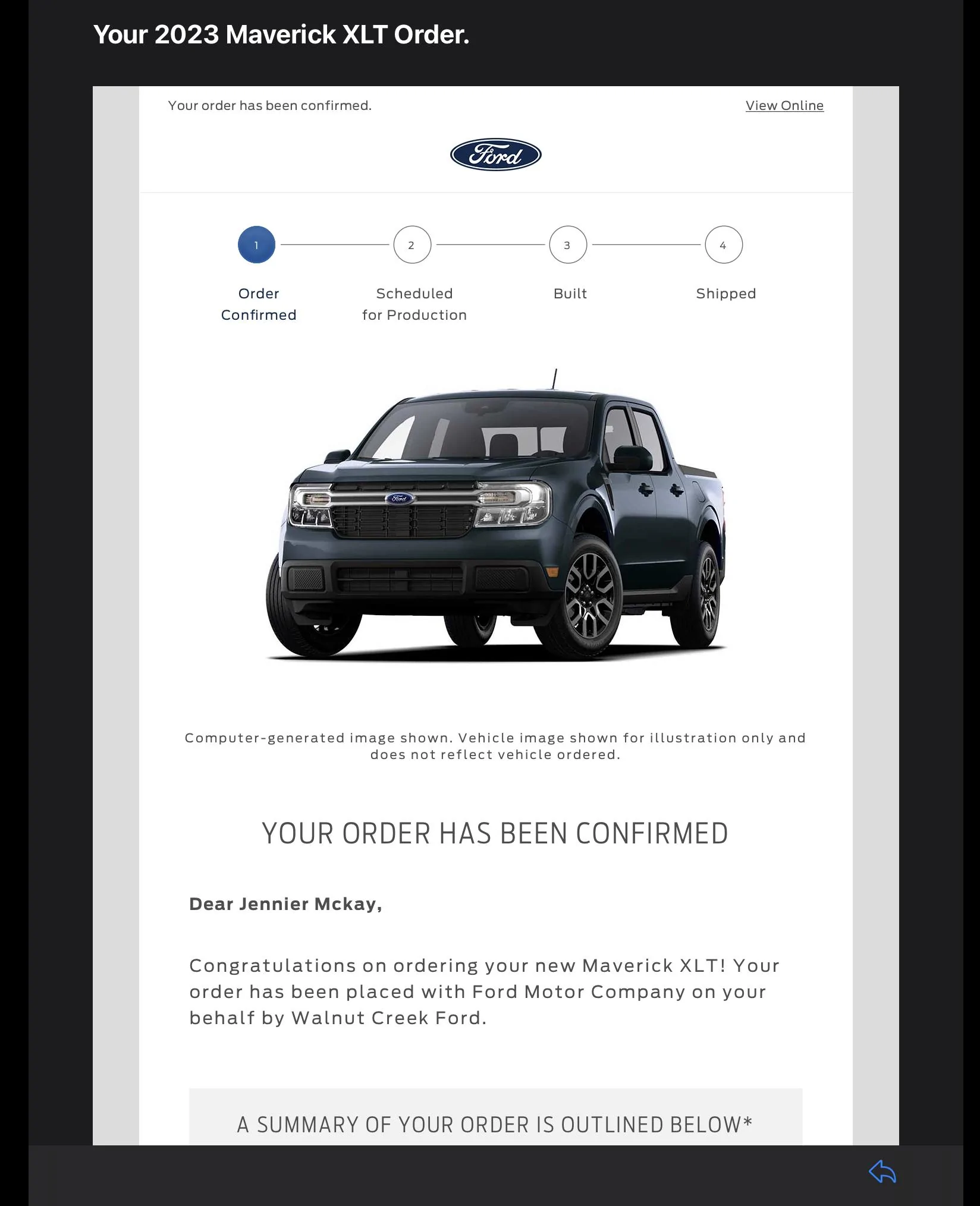 Ford Maverick Received 2023 order has been confirmed email D77A01D7-09AD-443B-B70D-BC174839AA9B