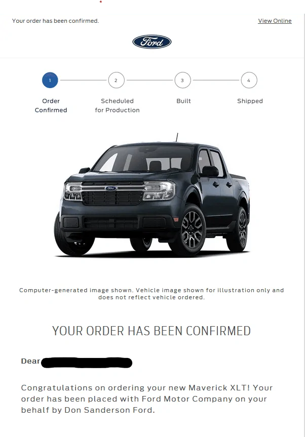 Ford Maverick 2023 Maverick XLT FX4 AWD Order Placed Screenshot 2022-09-16 141150