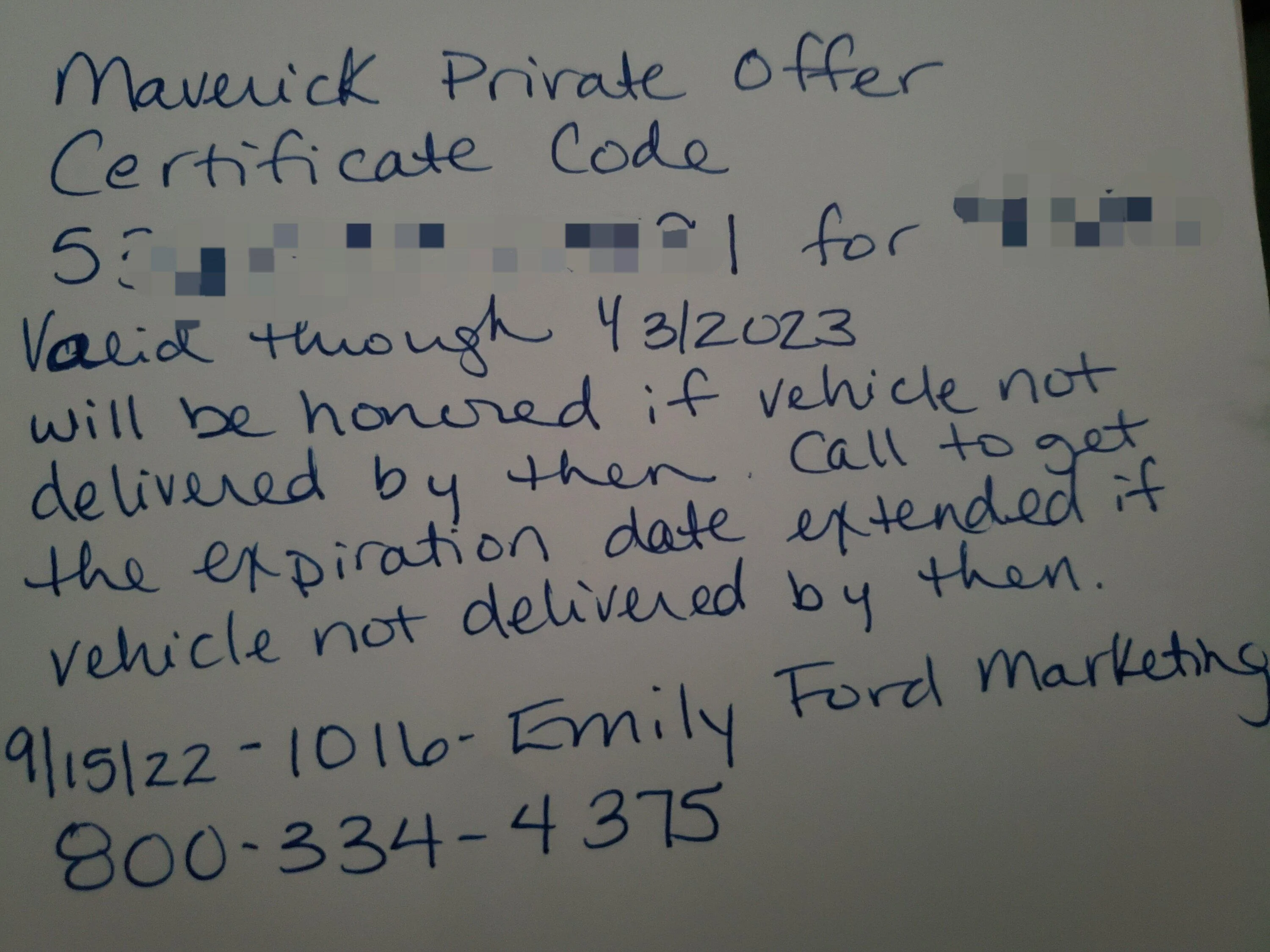 Ford Maverick Private Offer Certificate # Comes with Expiration Date 20220917_080339