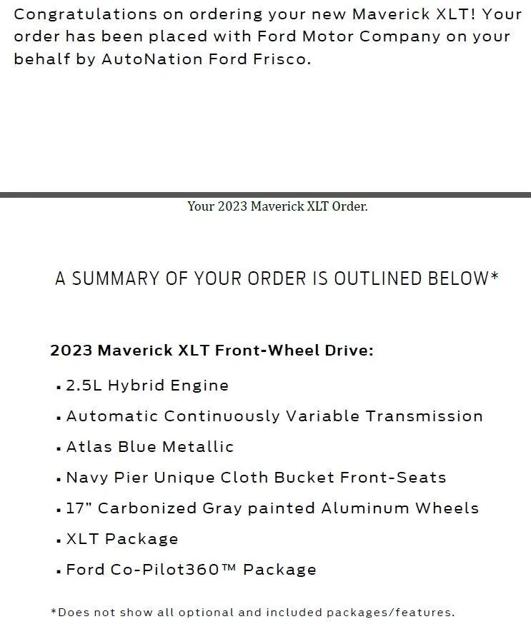 Ford Maverick - 23MY - September Orders United Your Order Has Been Confirmed #2