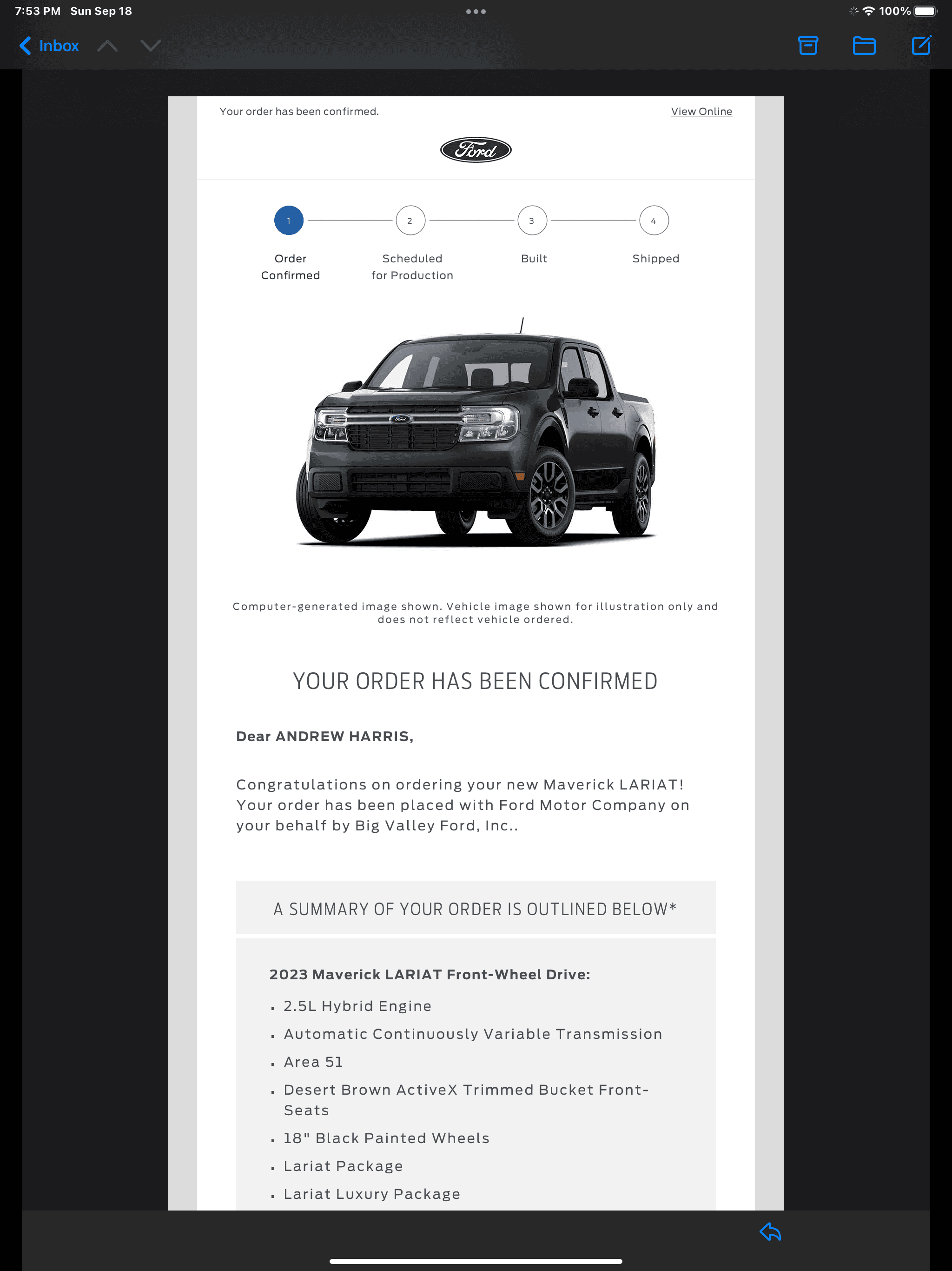 Ford Maverick Ordered on Thursday still no email 2452F3F9-451D-4FA6-B882-0602DD9A4129