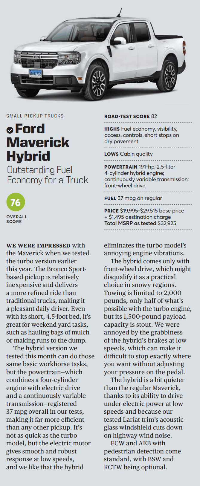 Ford Maverick Consumer Reports 2022 Maverick Hybrid Review & Ranking [September Issue] Screenshot 2022-09-18 212725