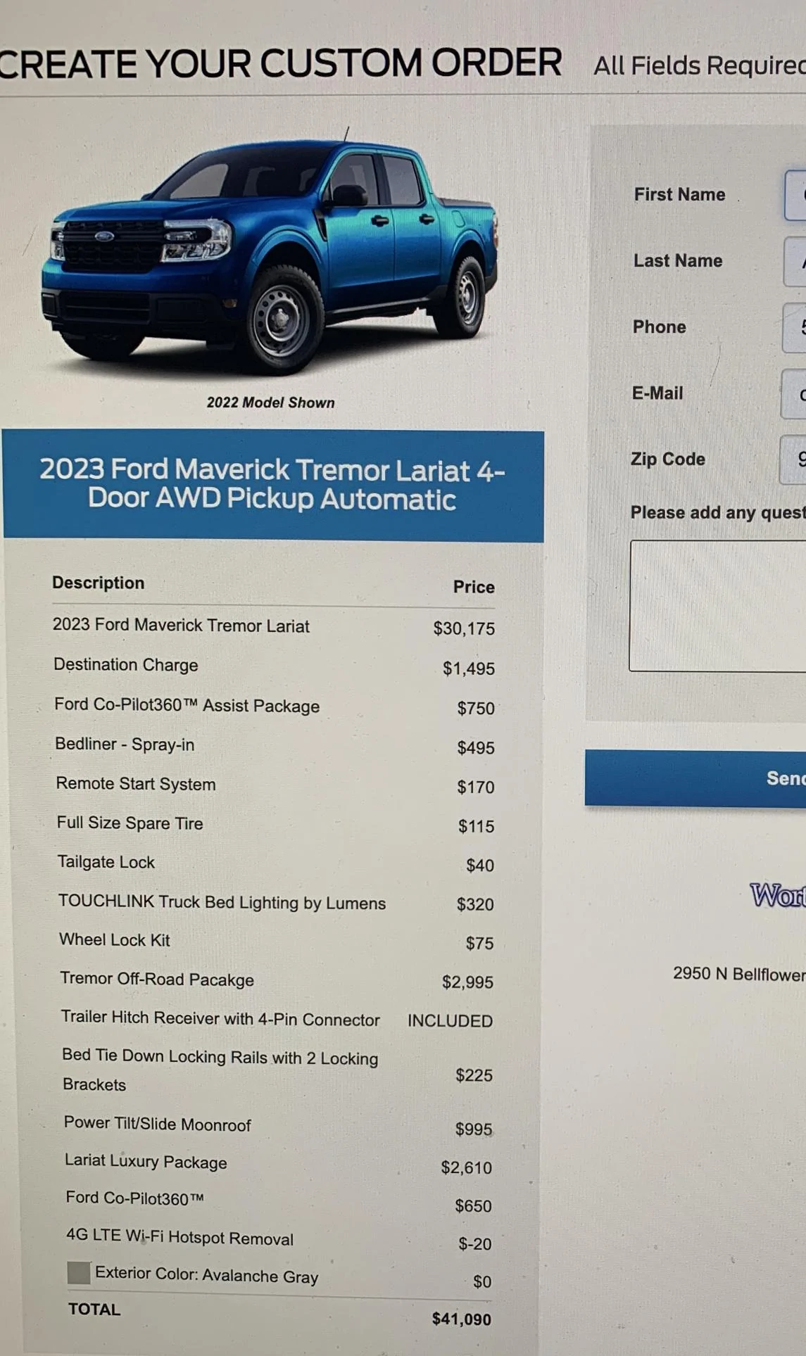 Ford Maverick Tremor Order Form IMG_4925