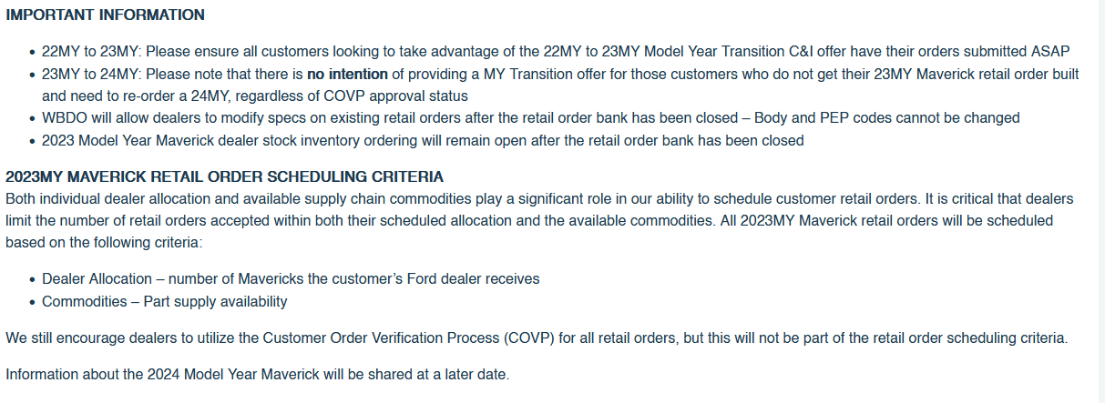 Ford Maverick ⛔️ Official bulletin: 2023 Maverick order banks closing on 9/20 (Hybrid) and 9/21 (EcoBoost) 1663621707867