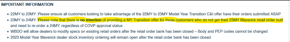 Ford Maverick ⛔️ Official bulletin: 2023 Maverick order banks closing on 9/20 (Hybrid) and 9/21 (EcoBoost) Screenshot 2022-09-19 180219