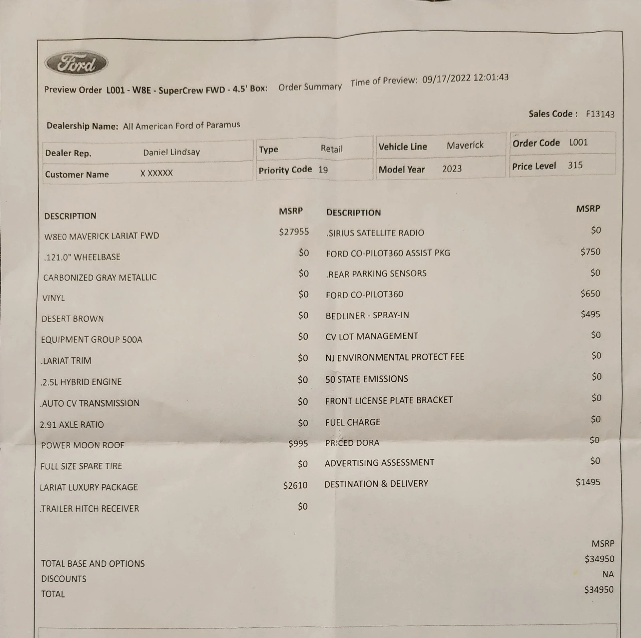Ford Maverick Finally  i got order 20220917_145902