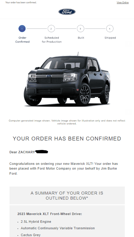 Ford Maverick Email received after 23 order? 1663698000965