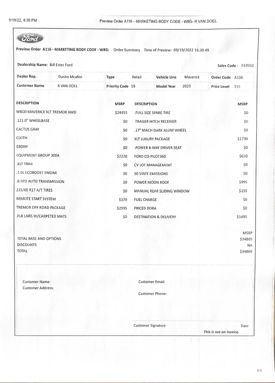 Ford Maverick Submitted Tremor Maverick Orders - post yours here! Screenshot 2022-09-20 at 4.01.46 PM