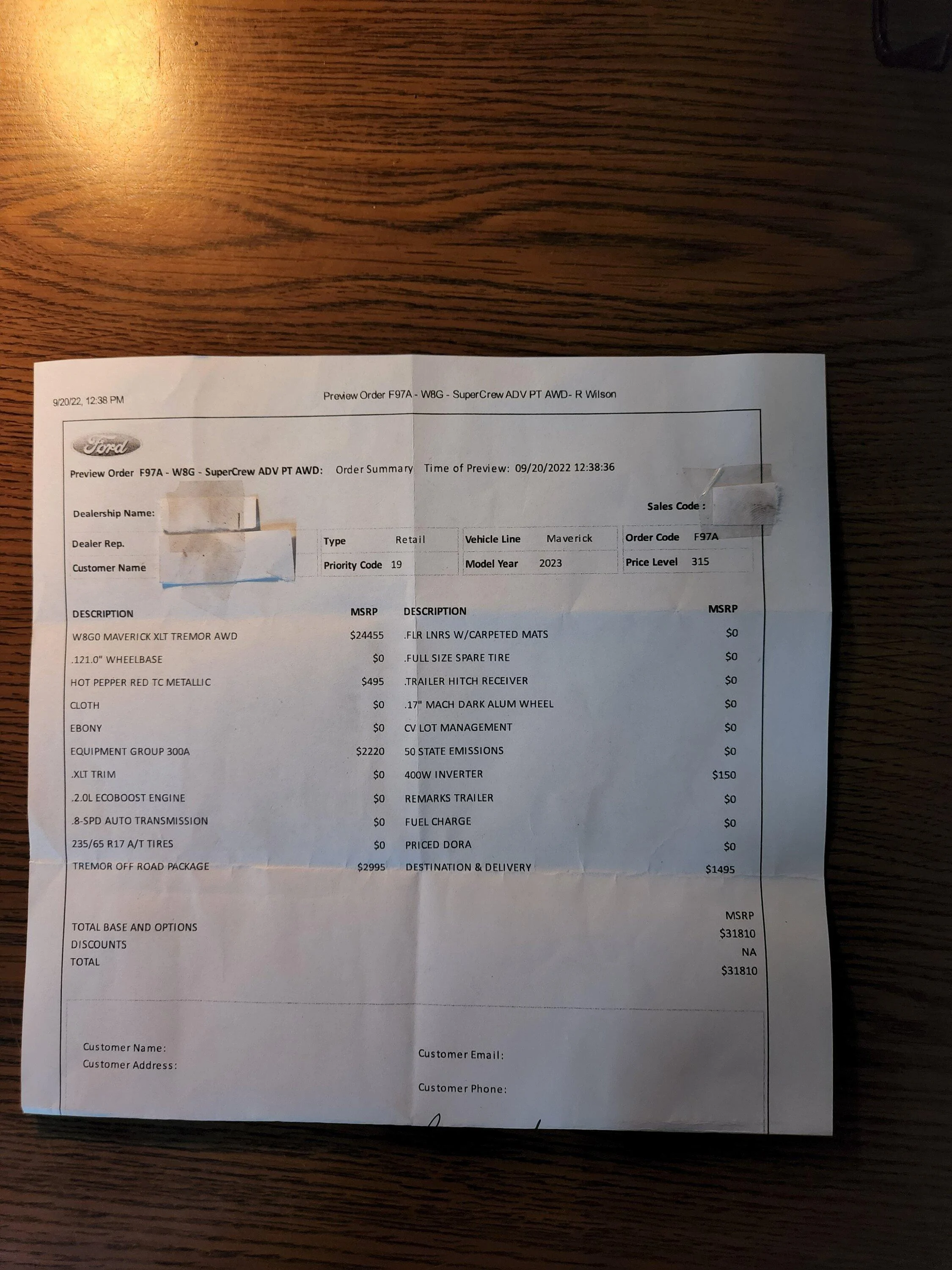 Ford Maverick Submitted Tremor Maverick Orders - post yours here! 20220920_214308