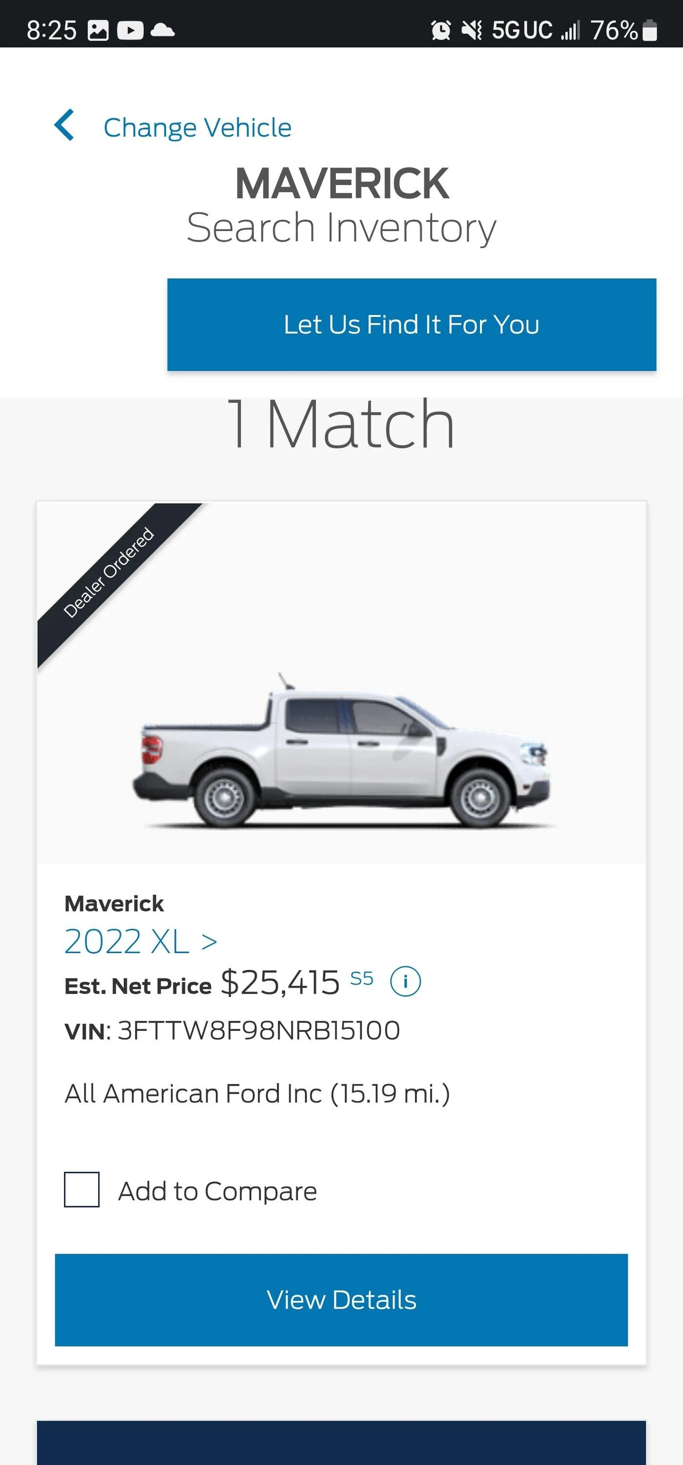 Ford Maverick Highest 22 VIN Tracker Screenshot_20220922_082547_Chrom