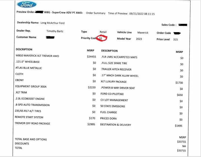 Ford Maverick POLL: What is your Priority Code? 2023 Tremor Order Screen Shot_edited_2