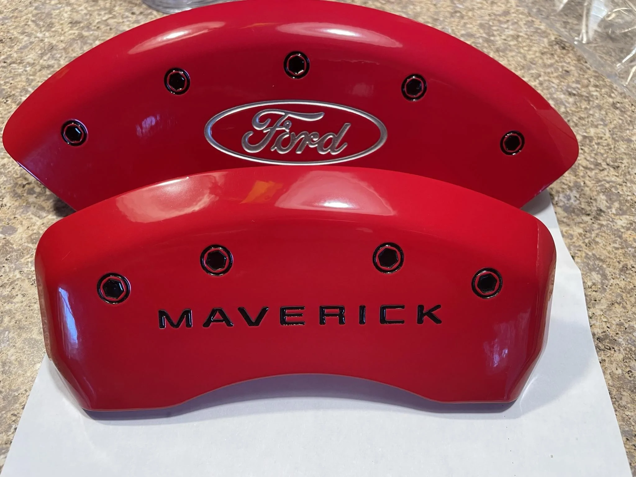 Ford Maverick Brake caliper covers from MGP Calipers installed 68C6CA44-B9CB-4763-8BBD-B131BD807D44