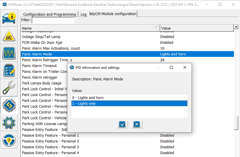 Ford Maverick DISABLE PANIC ALARM screenshot-disable-panic-alarm-lights-only