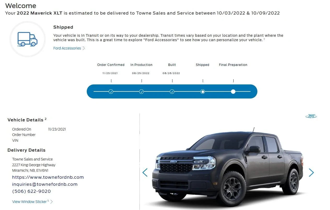 Ford Maverick Canadian order to delivery wait times Maverick Shipped