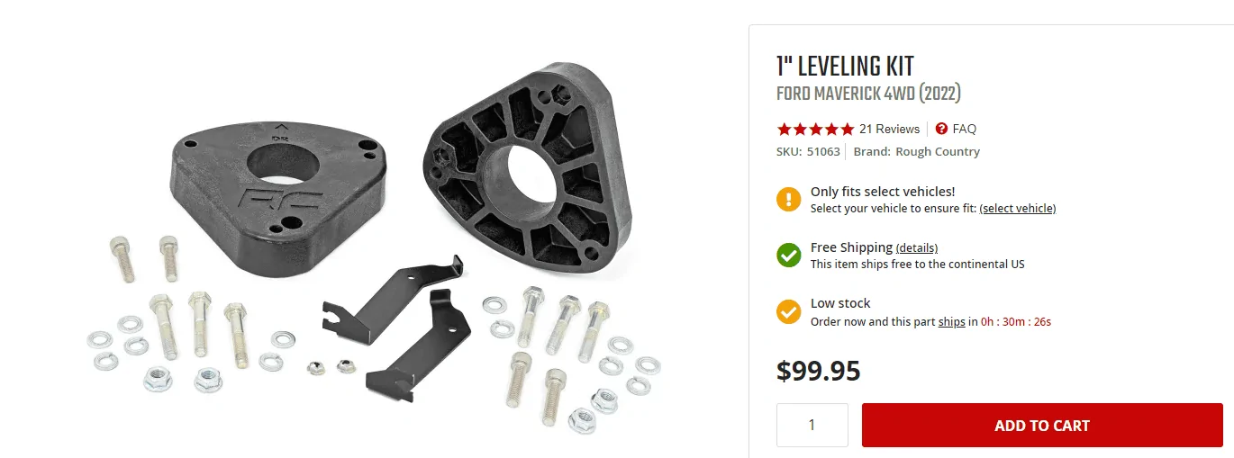 Ford Maverick New Composite Rough Country 1" Level Kit 1664397263383