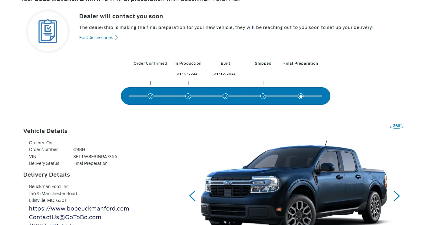 Ford Maverick Time from production to delivery? 1664400713906