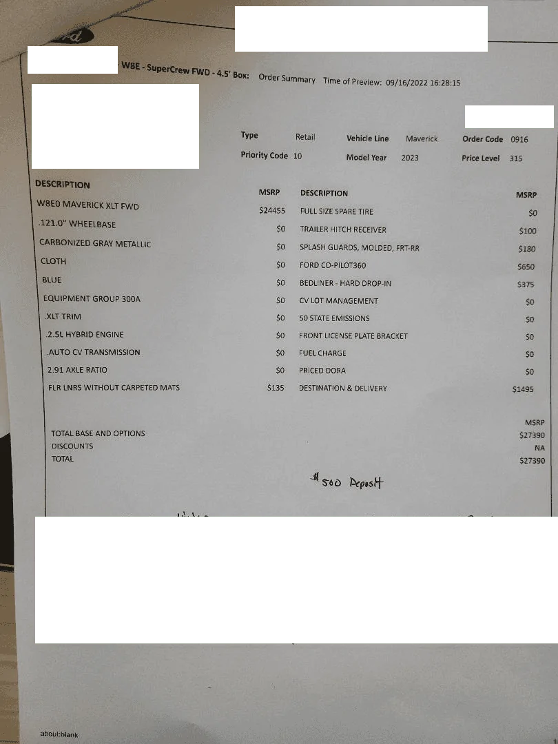 Ford Maverick Lets see your build sheet! maverick order sheet