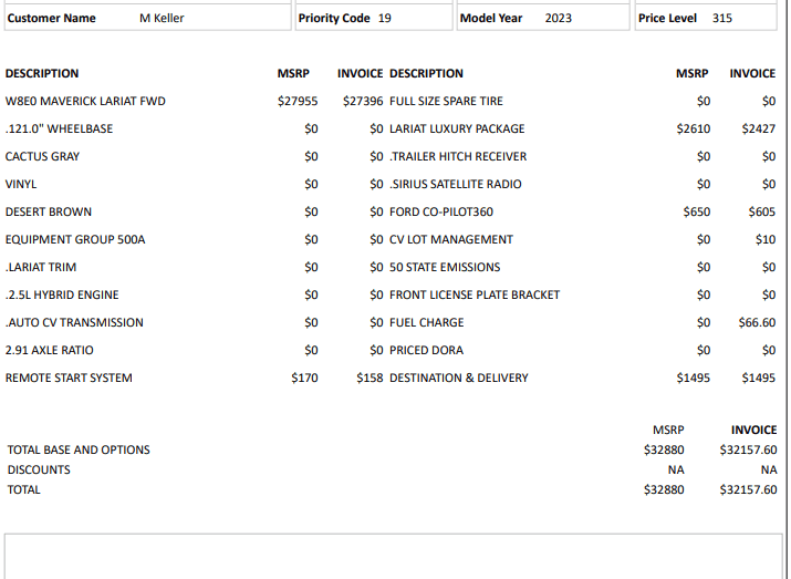 Ford Maverick Lets see your build sheet! Screenshot 2022-09-29 094734