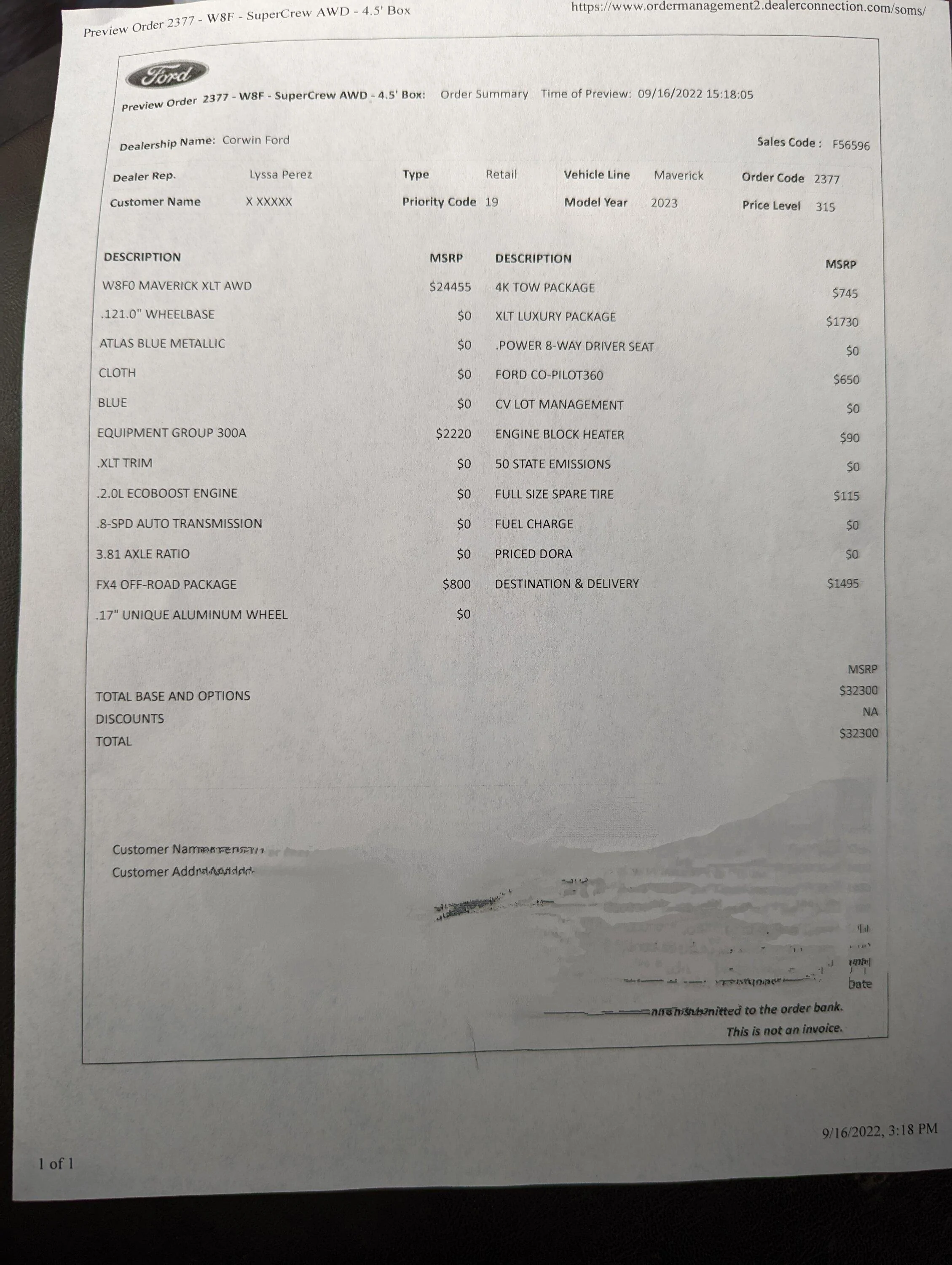 Ford Maverick Lets see your build sheet! PXL_20220916_222109180~2