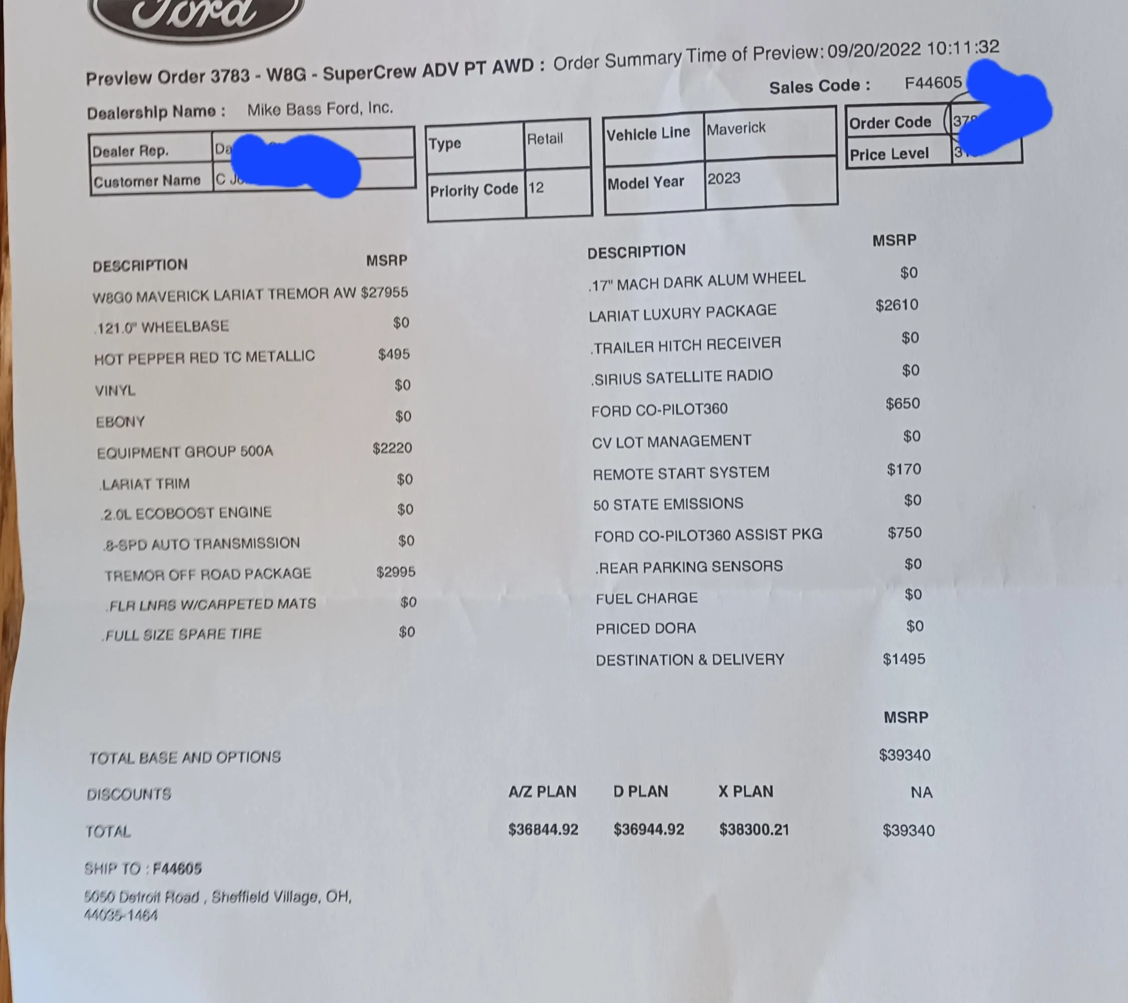 Ford Maverick Lets see your build sheet! 20220924_100503