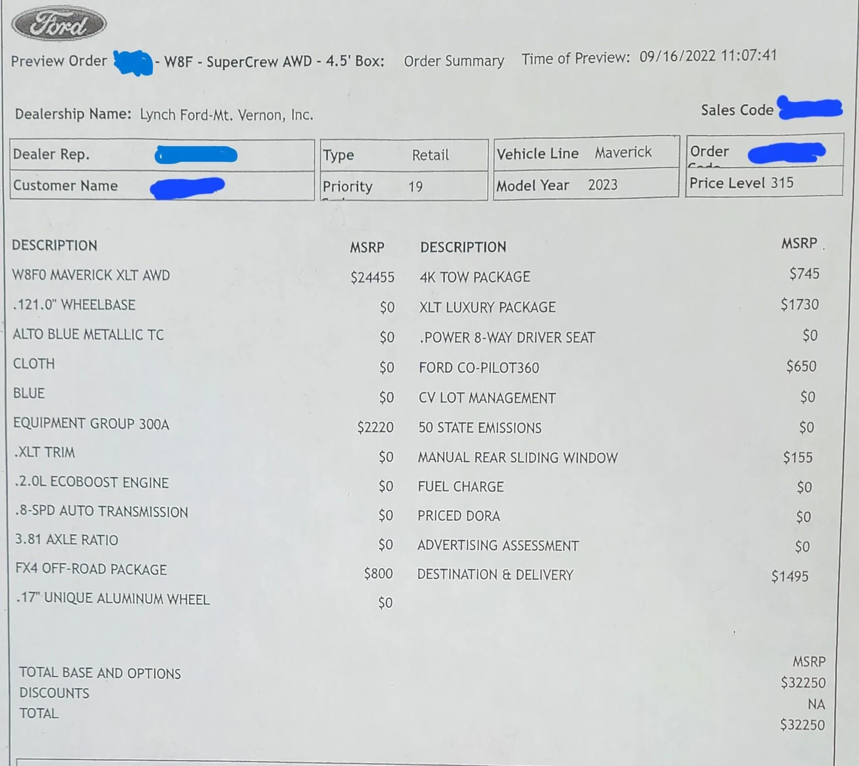 Ford Maverick Lets see your build sheet! 20220929_130751