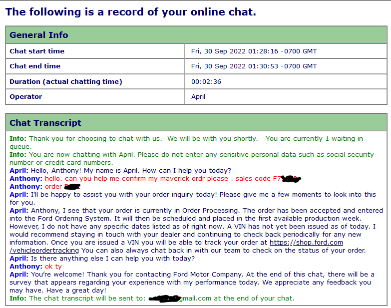Ford Maverick Confirming my 2023 order with ford was this easy! Screenshot 2022-09-29 183705