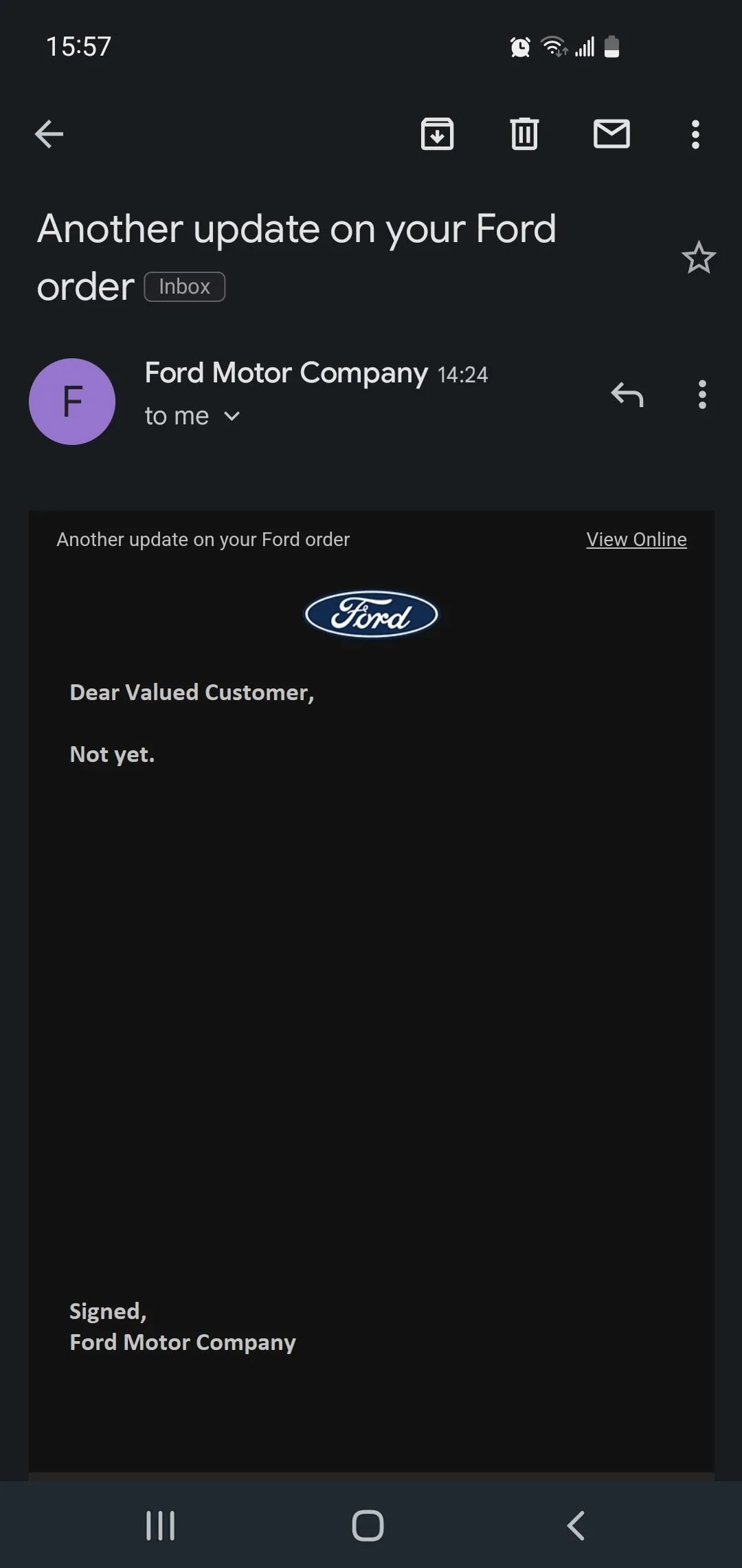 Ford Maverick New Email from Ford--"Another update on your Ford order" Screenshot_20221003-155746_Gmail (1)