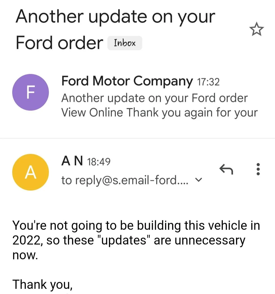 Ford Maverick New Email from Ford--"Another update on your Ford order" 20221003_211549