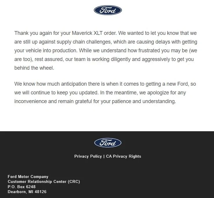 Ford Maverick 2022 to 2023 Delayed already FordUpdt