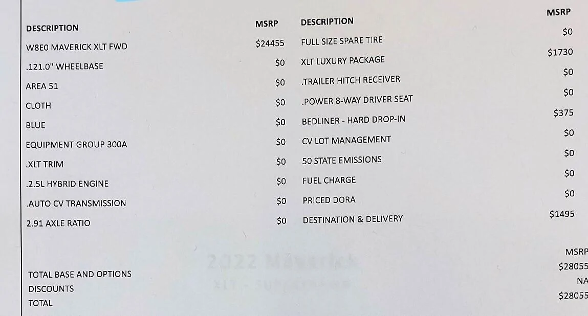Ford Maverick Lets see your build sheet! Maverick order (2)