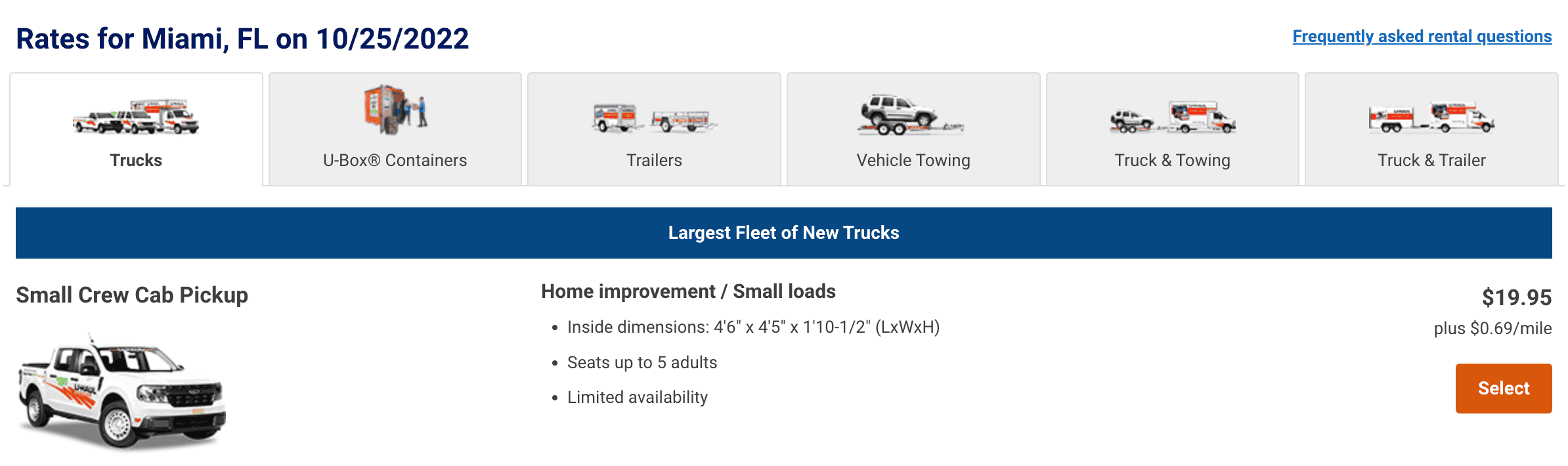 Ford Maverick Mavericks now for rent at U-Haul Screen Shot 2022-10-05 at 4.20.52 PM