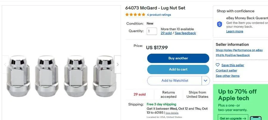 Ford Maverick Lug nut specs? McGard 64073 Ebay Holley