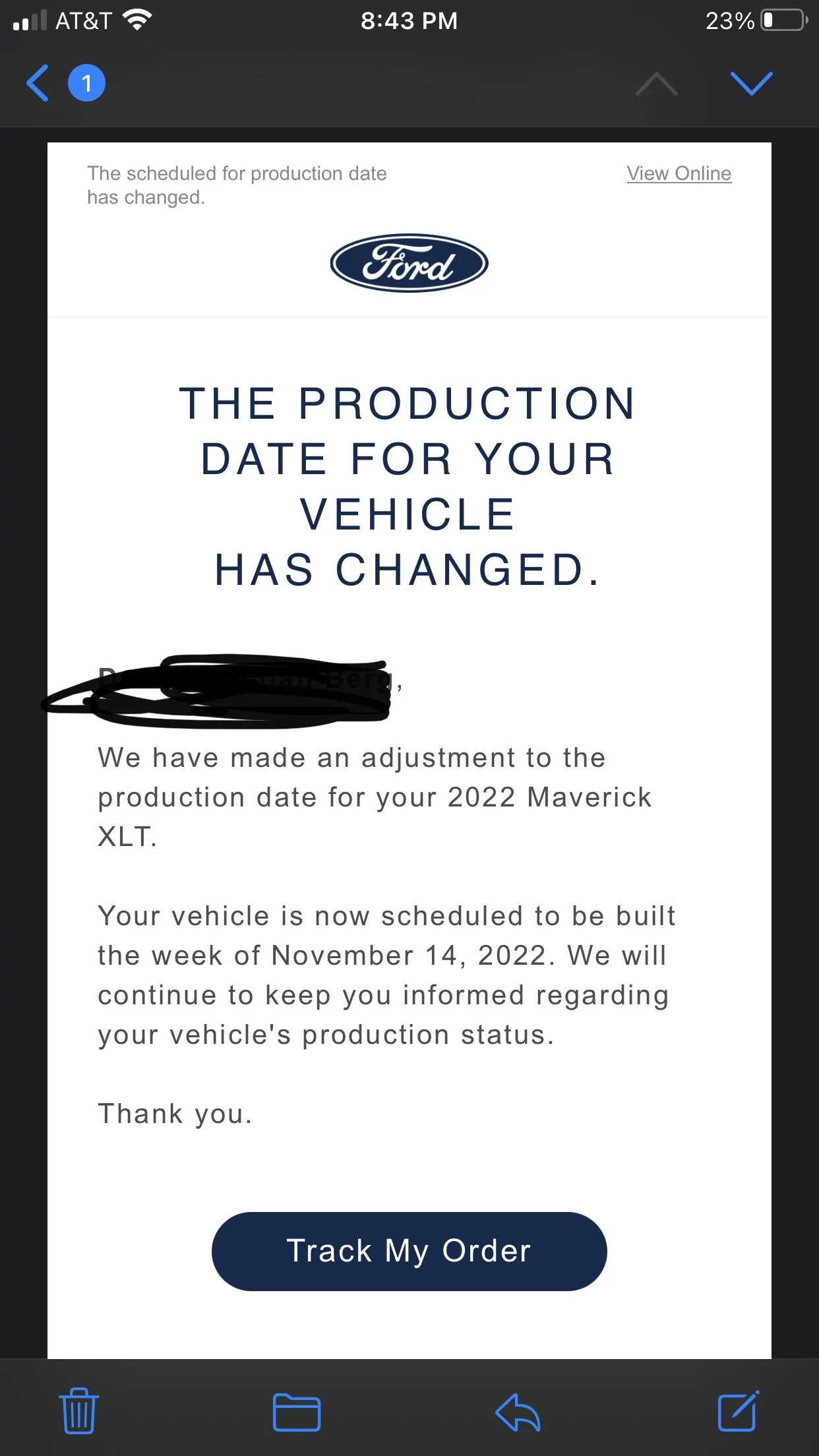 Ford Maverick Build date pushed email received 10/11 60D839E8-810F-4C6E-A80B-993AA2717579