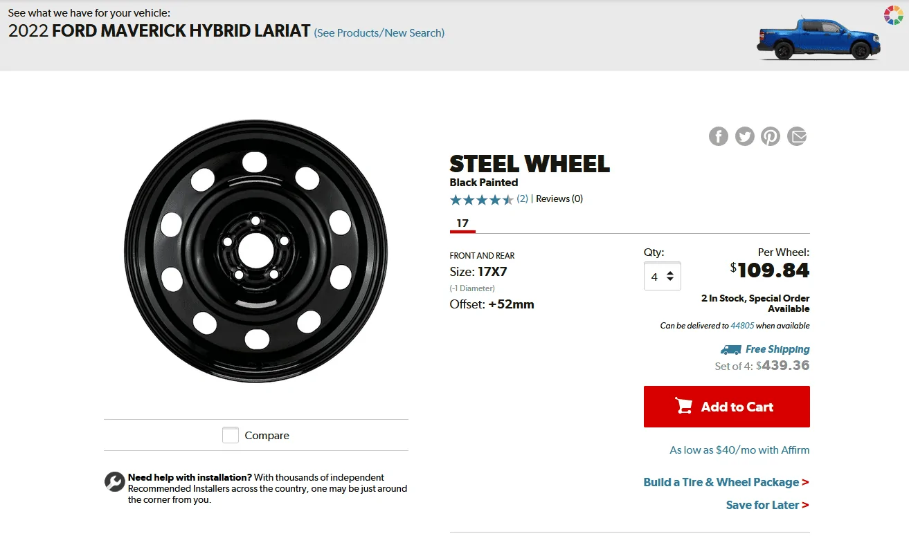 Ford Maverick Looking for Steelies for winter snow tires 1665619449537