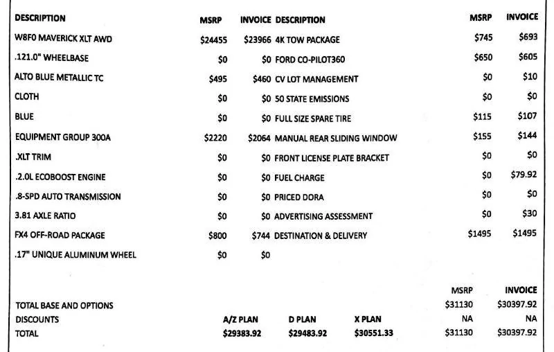 Ford Maverick A/Z/D/X Plans, Pricing, Timing, and Honoring AZ build
