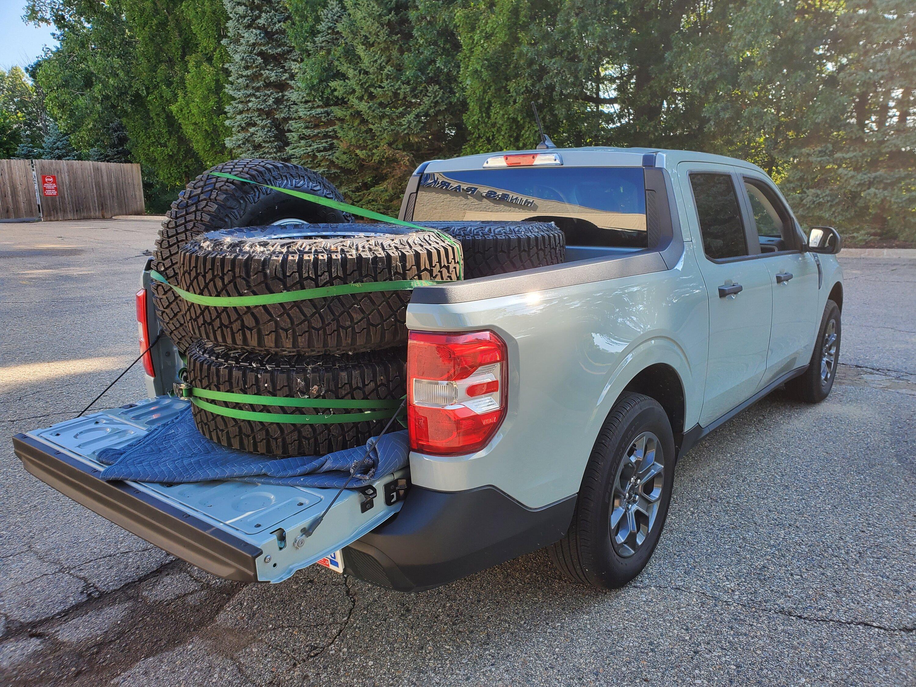 Ford Maverick Towing hay, hauling motorcycles maverickhaulingsquatch